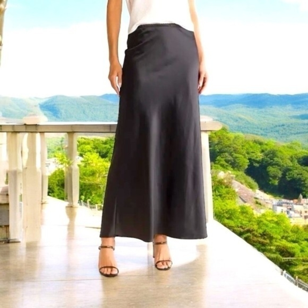 LAFAYETTE 148 Silk Maxi Skirt Black Organza Sheer Circle Women's Skirt Size 12